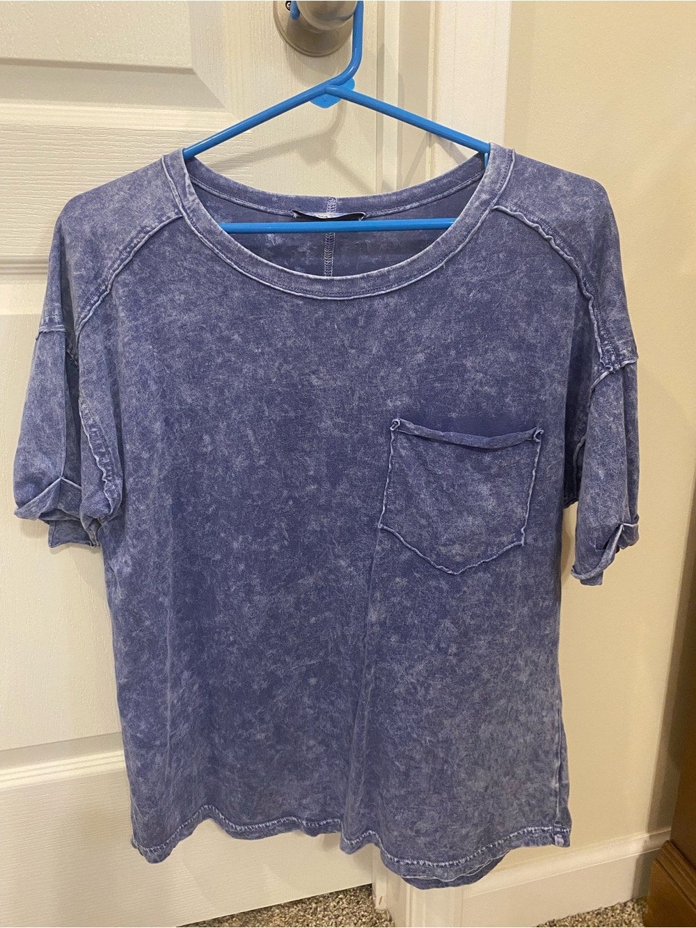 Zenana T-Shirt Acid Wash Pocket Mineral Wash Oversized, Size Small